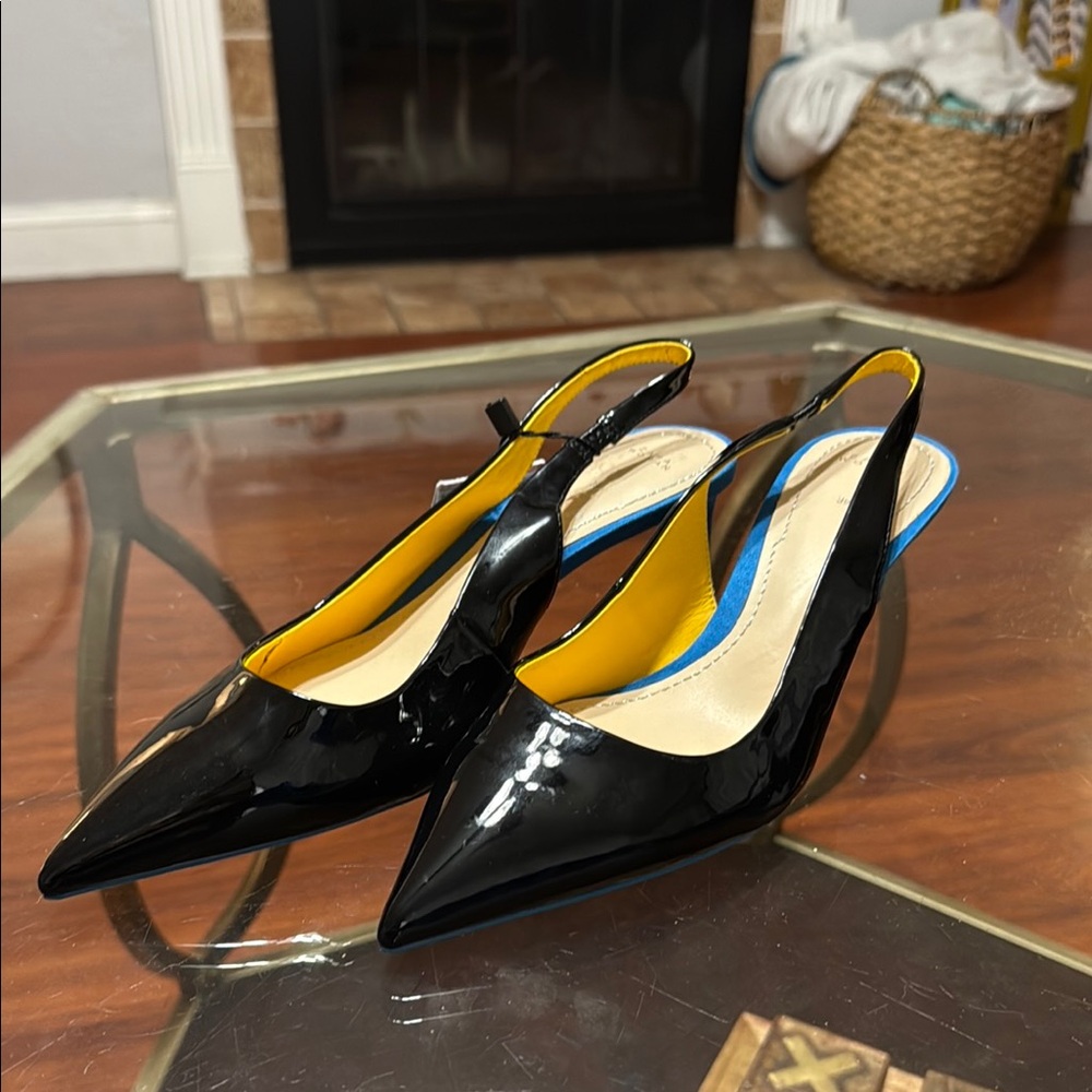 Zara Patent Black Slingback Kitten Heel